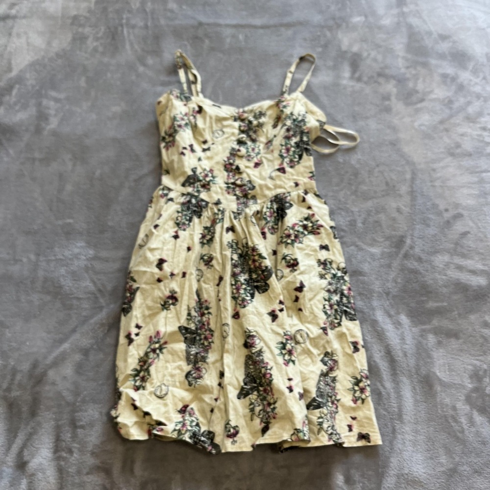 Hell Bunny Dress Womens‎ XS Floral Button Front Spaghetti Strap Sundress